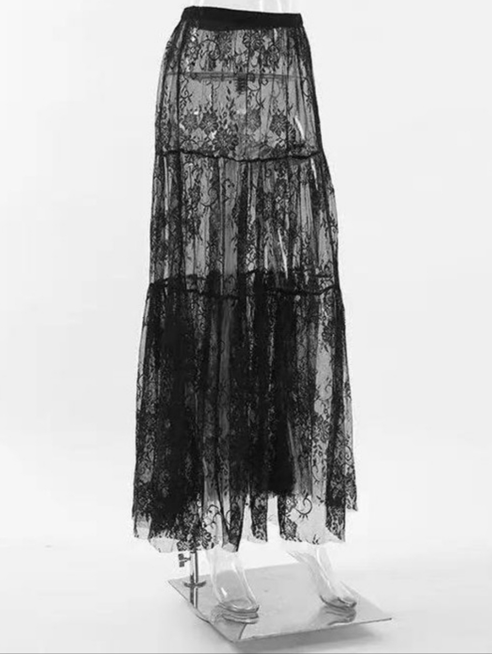New Black Floral Lace Maxi Skirt